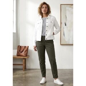 NEW! Jones New York  100% Linen Trucker Jacket Button Front Coastal White SZ S